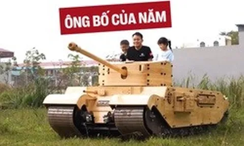 Bố người ta trong truyền thuyết: Tự chế mô hình xe tăng gỗ cực ‘khủng’ cho con trai, vận hành như thật khiến cộng đồng mạng ngả mũ