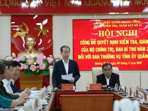 Bộ Chính trị công bố quyết định kiểm tra, giám sát đối với Tỉnh ủy Quảng Ngãi