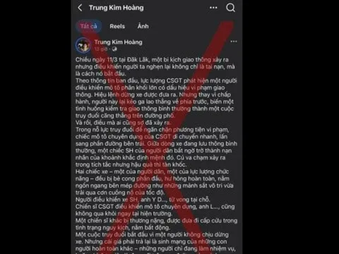 Thông tin CSGT truy đuổi khiến 2 người tử vong là sai sự thật