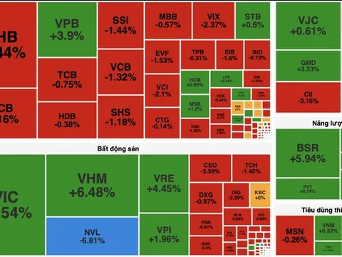 VN-Index tăng hơn 20 điểm nhưng thị trường vẫn xanh vỏ đỏ lòng